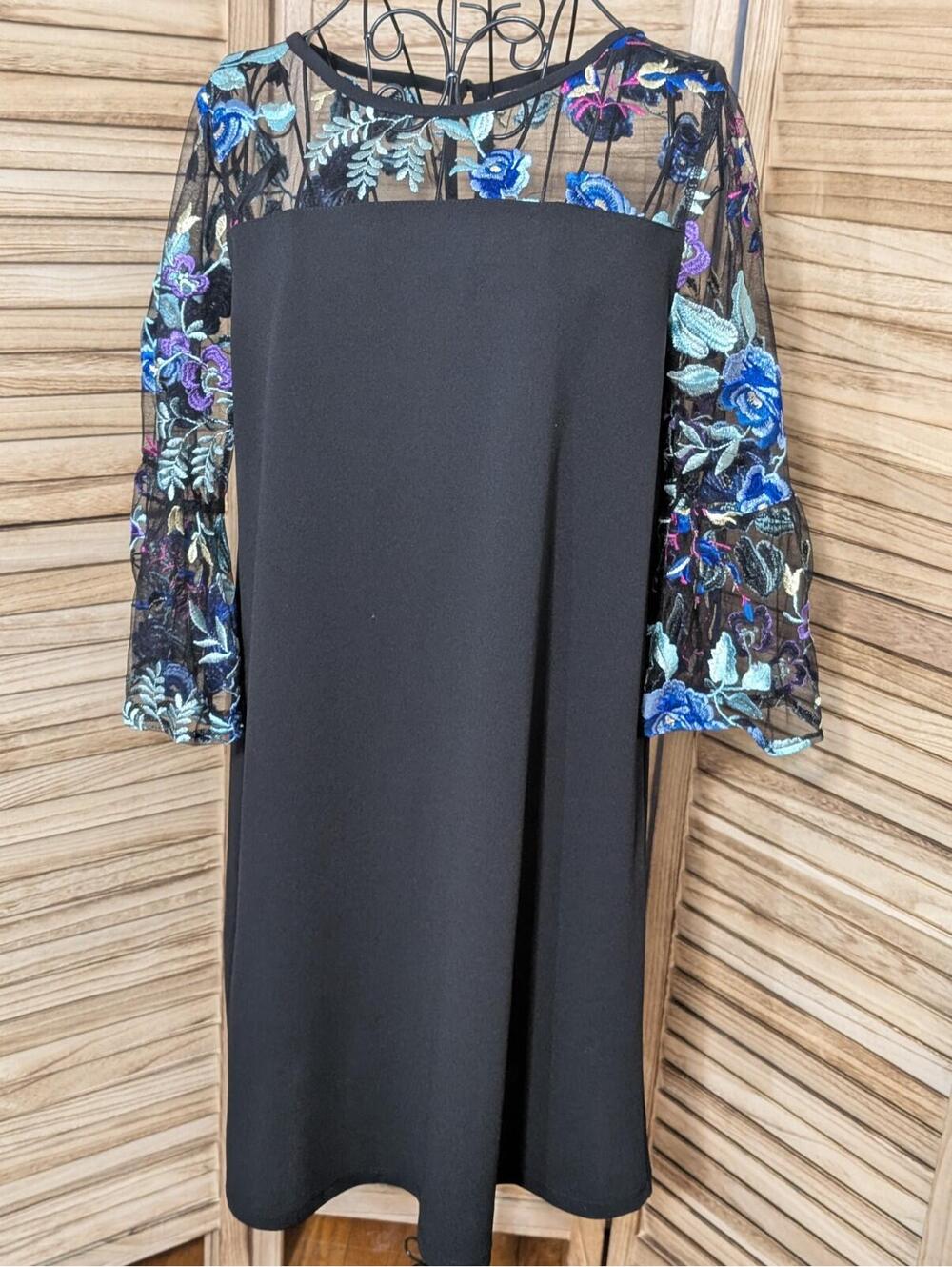 Womens Roz And Ali Dress With Embroidery Mesh Sleeves Top -Size 6